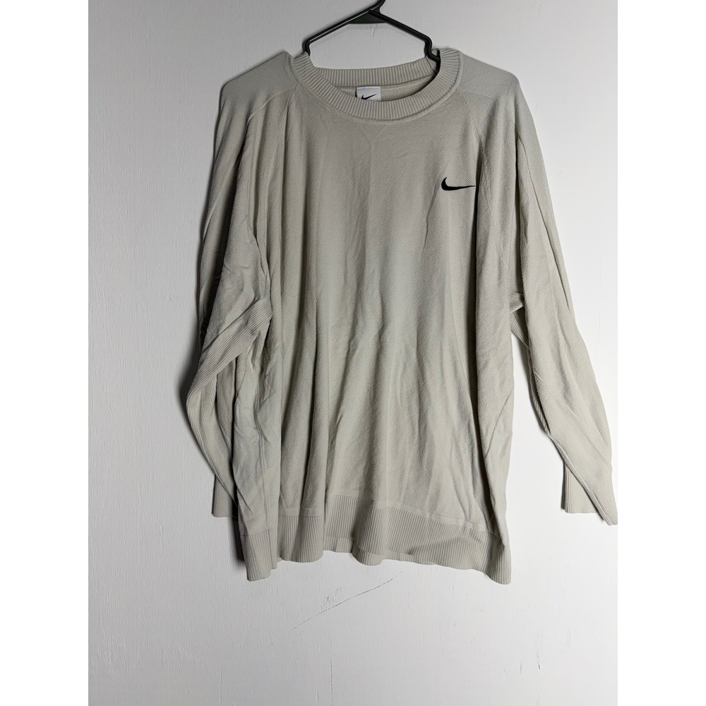 Nike Knit Sweater Mens 3XL Beige Cream Swoosh Crewneck Long Sleeve Pullover Top